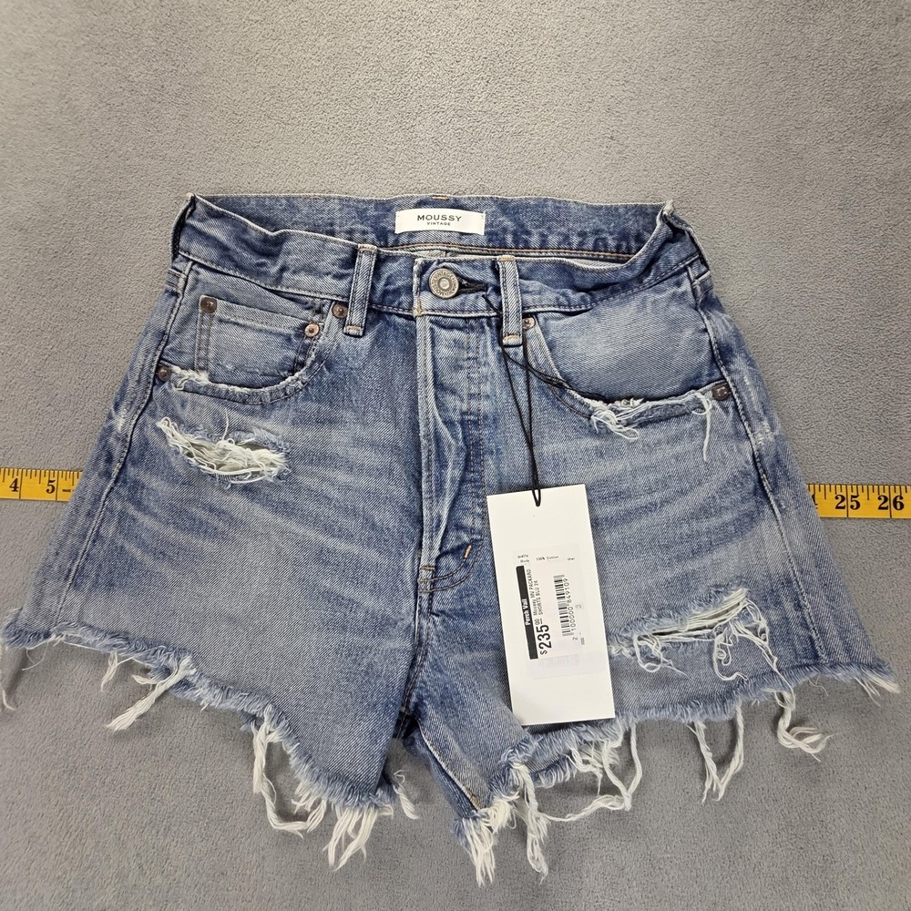 NWT‎ Moussy Vintage Shorts Womens 24 Blue Packard Made in Japan High Rise